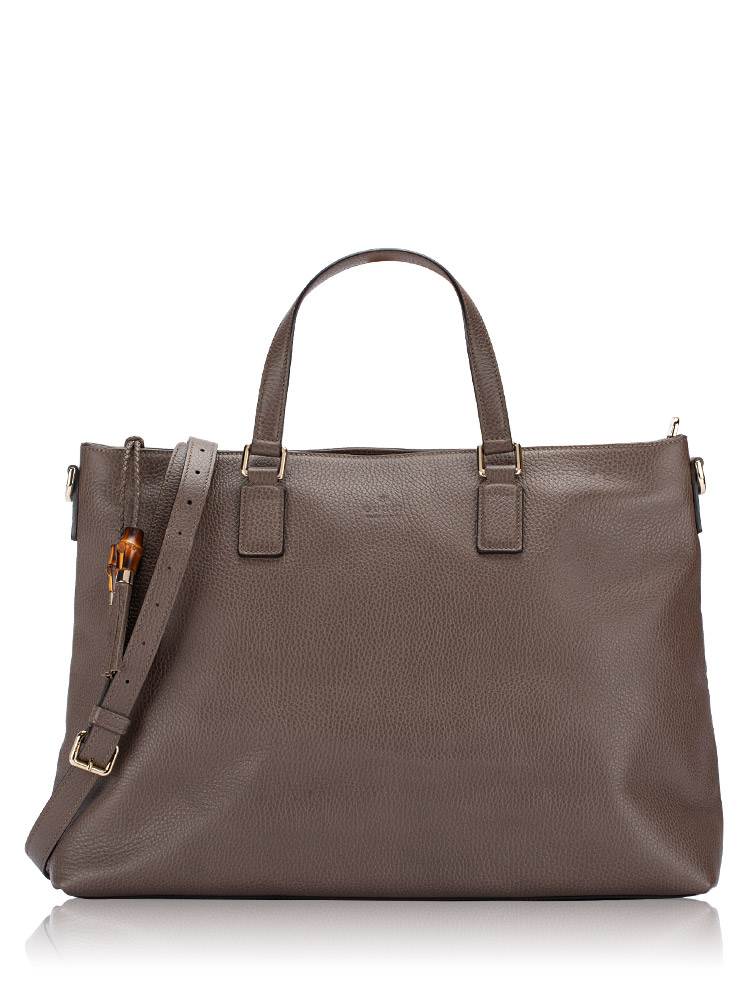Calfskin Bamboo Tassel Large Tote Taupe