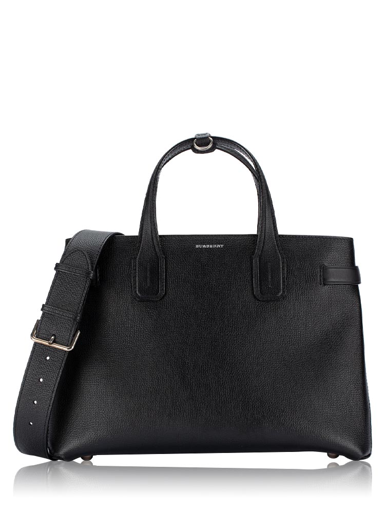 Grainy Calfskin House Check Banner Medium Tote Black