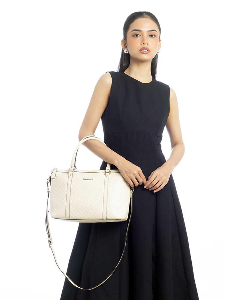 Soft Microguccissima Small Zip Satchel Ivoire