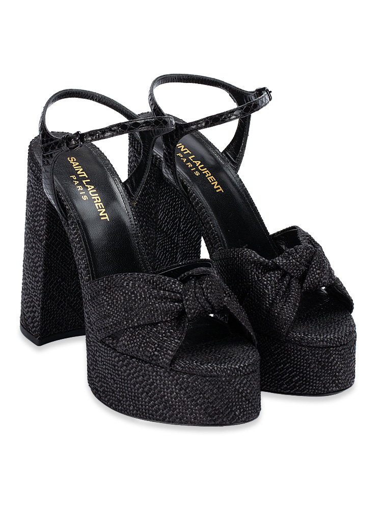 Bianca Knotted Raffia Platforrm Sandals Black Sz 36