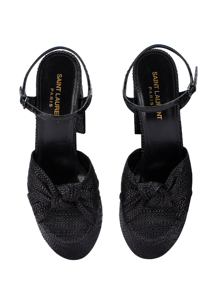 Bianca Knotted Raffia Platforrm Sandals Black Sz 36