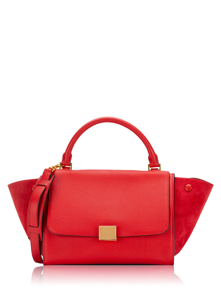 Drummed Calfskin Suede Small Trapeze Coquelicot