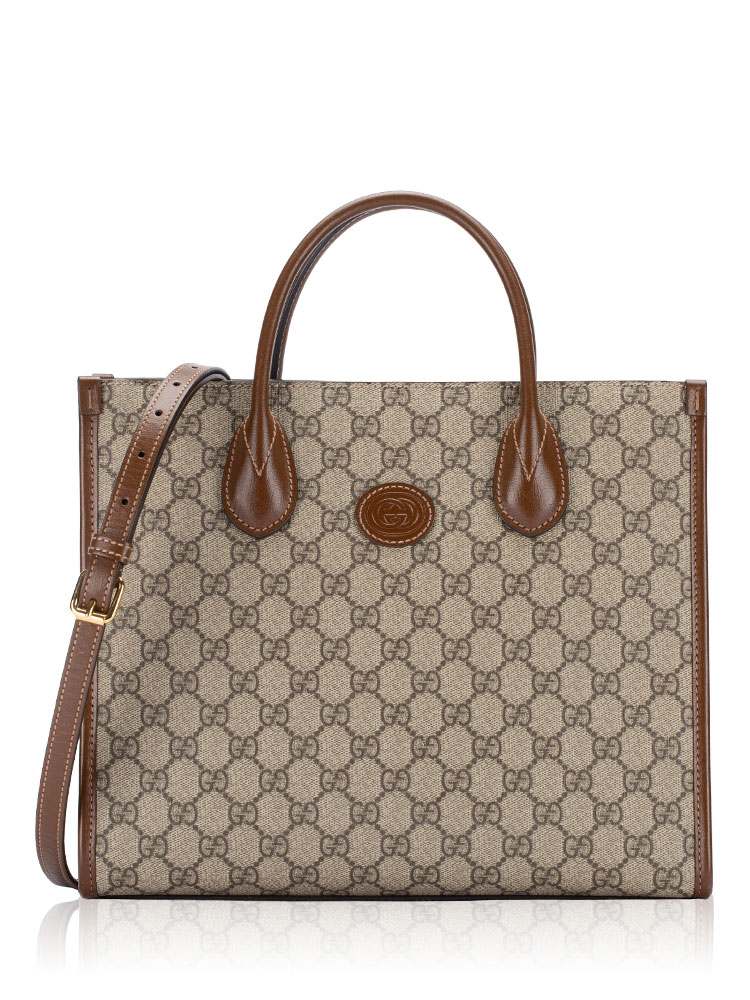 GG Supreme Retro Interlocking G Small Tote Beige Ebony