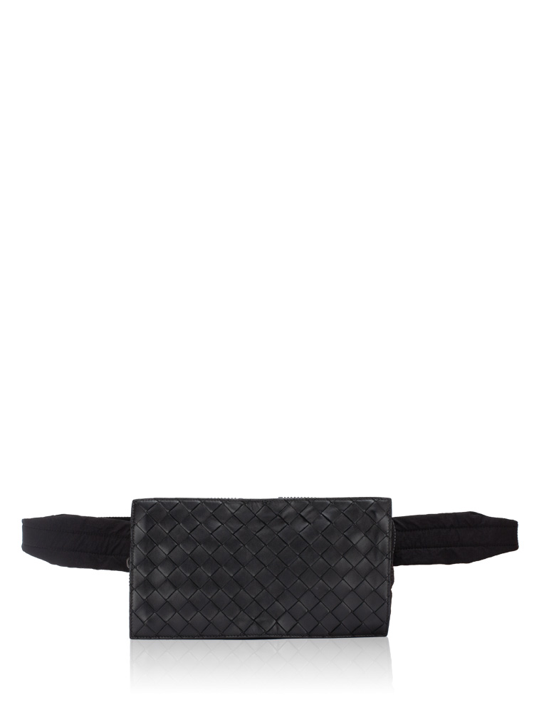 Nylon Intrecciato Panelled Shell Belt Bag Black