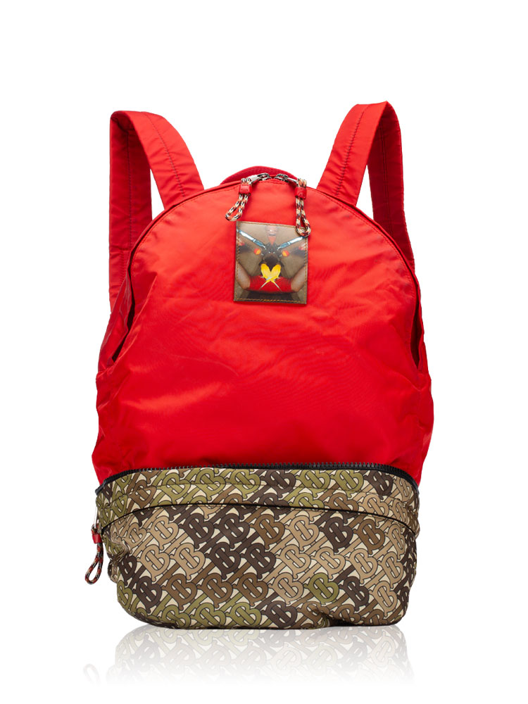 TB Monogram Nylon 2 in 1 Convertible Backpack Red