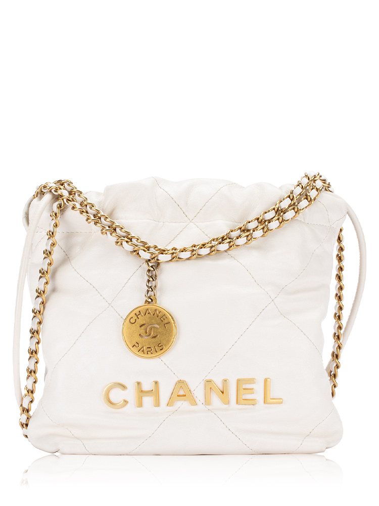 Shiny Calfskin Mini Chanel 22 White