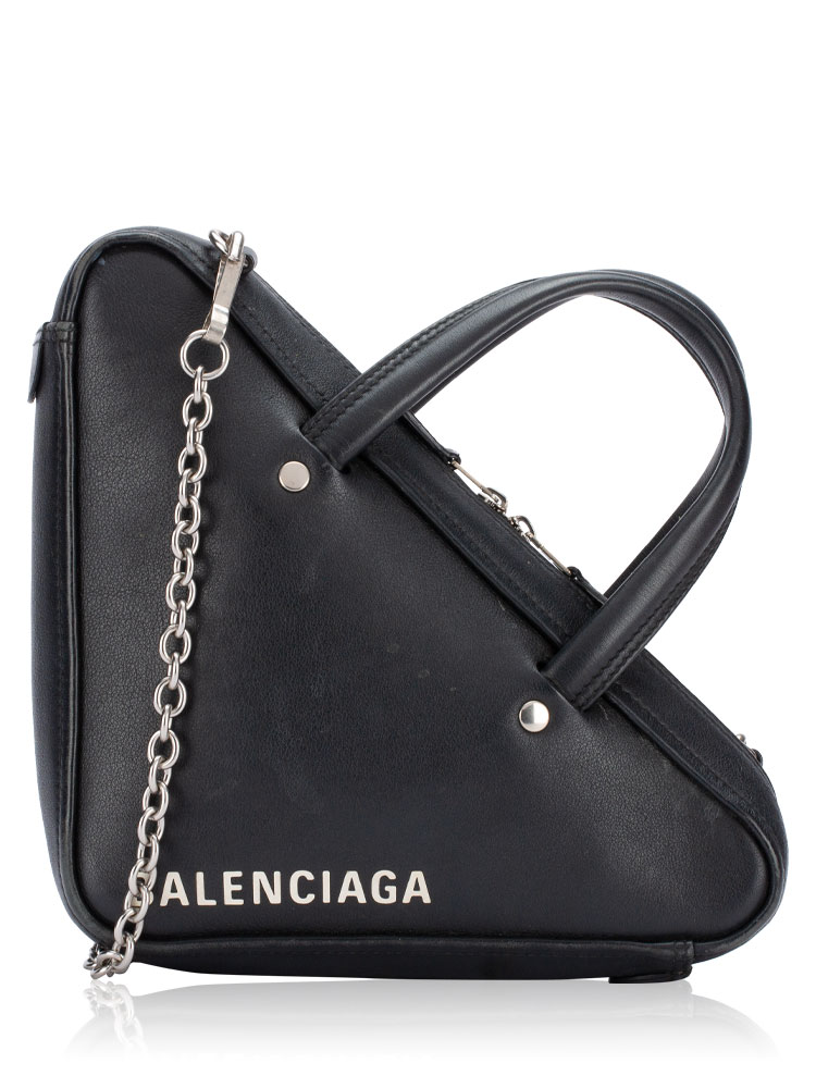 Calfskin Triangle Duffle XS Chain Crossbody Black