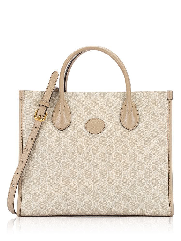 GG Supreme Retro Interlocking G Small Tote Oatmeal