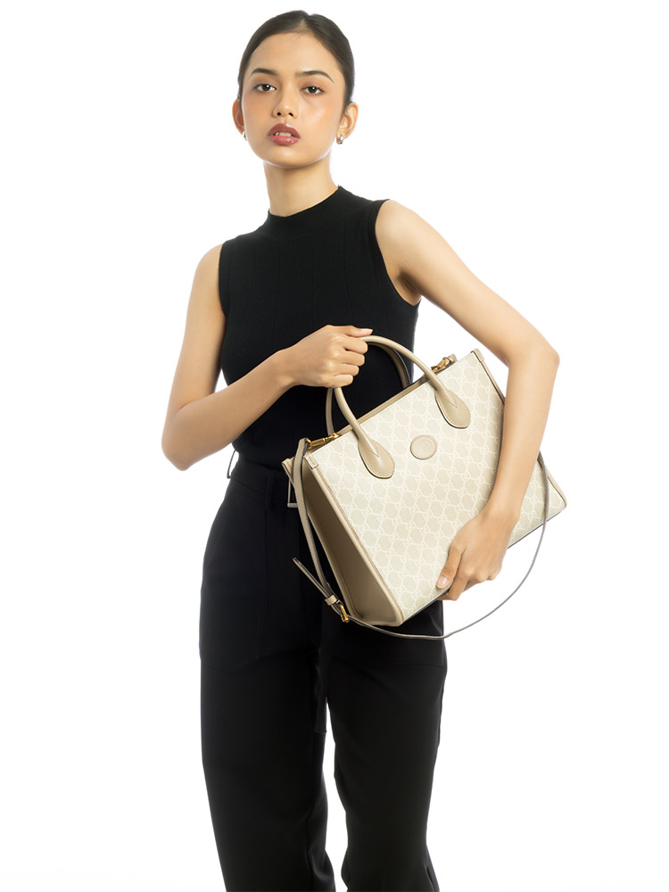 GG Supreme Retro Interlocking G Small Tote Oatmeal