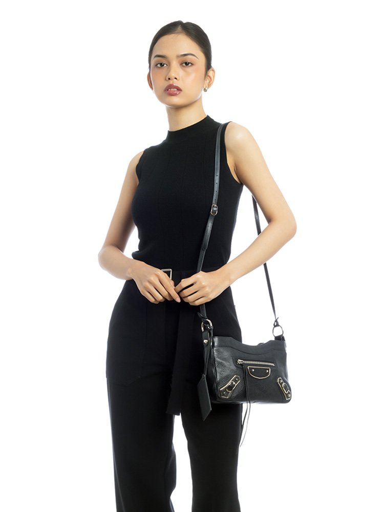 Silver Metallic Edge Hip Crossbody Black
