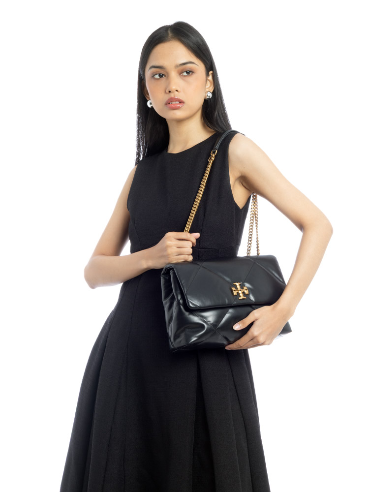 Kira Diamond Quilted Convertible Shoulder Bag Black