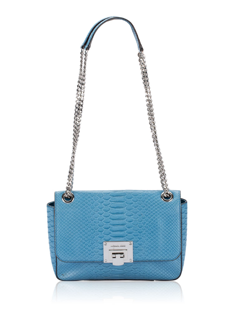 Tina Embossed Leather Medium Shoulder Bag Sky Blue