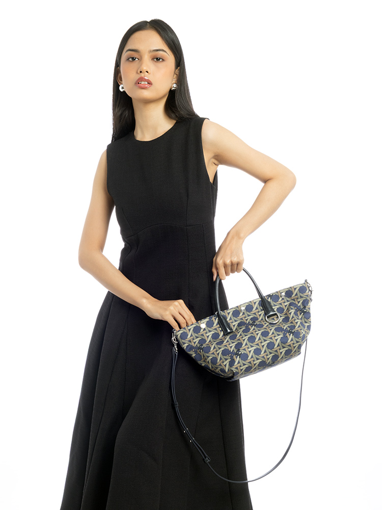 Basketweave Canvas Small Tote Tory Navy