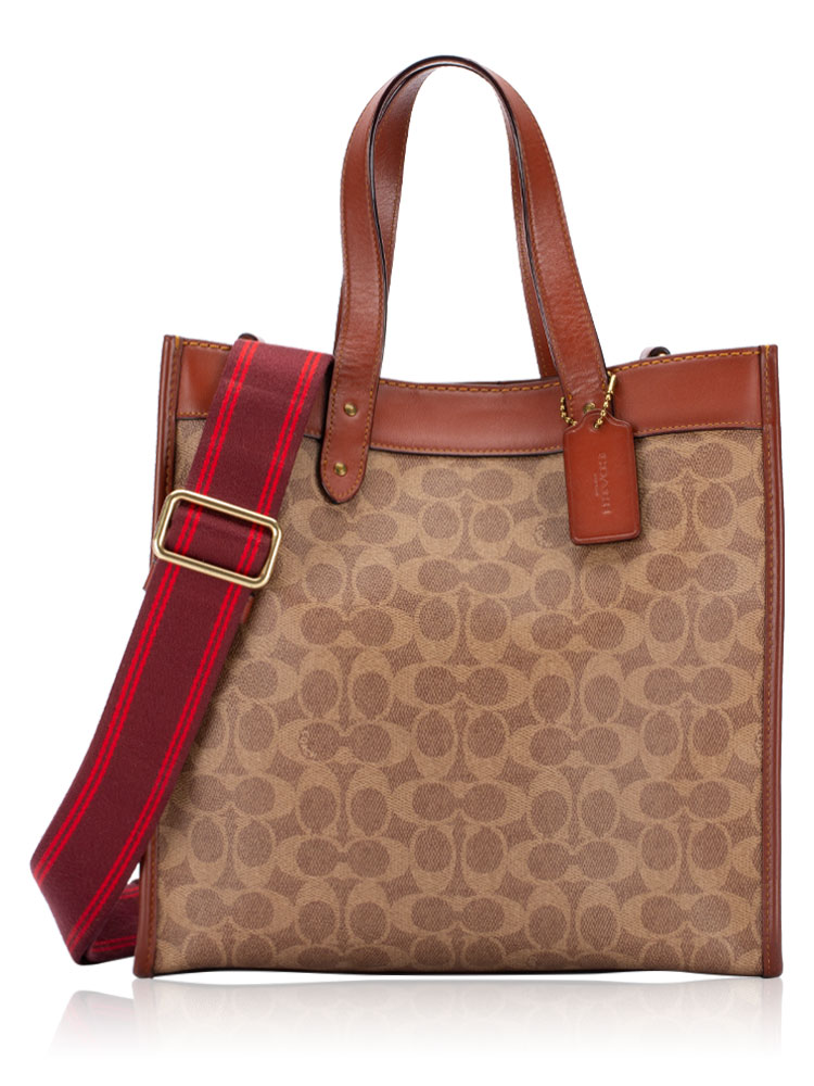 C0776 Signature Horse And Carriage Field Tote Tan Rust
