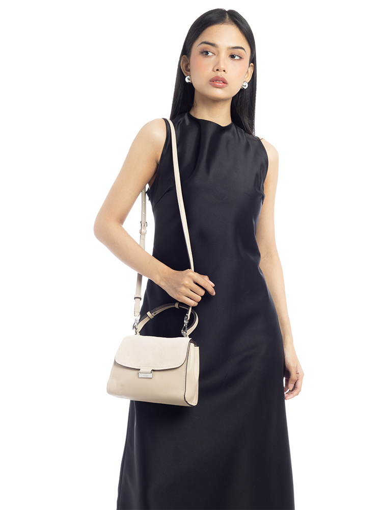 Riley Suede Small Top Handle Bag Light Sand