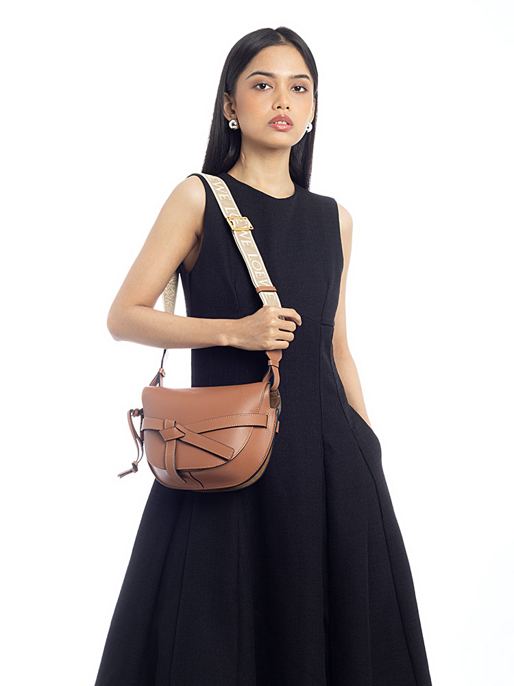 Calfskin Jacquard Gate Small Dual Bag Tan