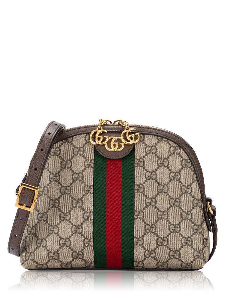 GG Supreme Web Ophidia Small Dome Shoulder Bag Beige Brown