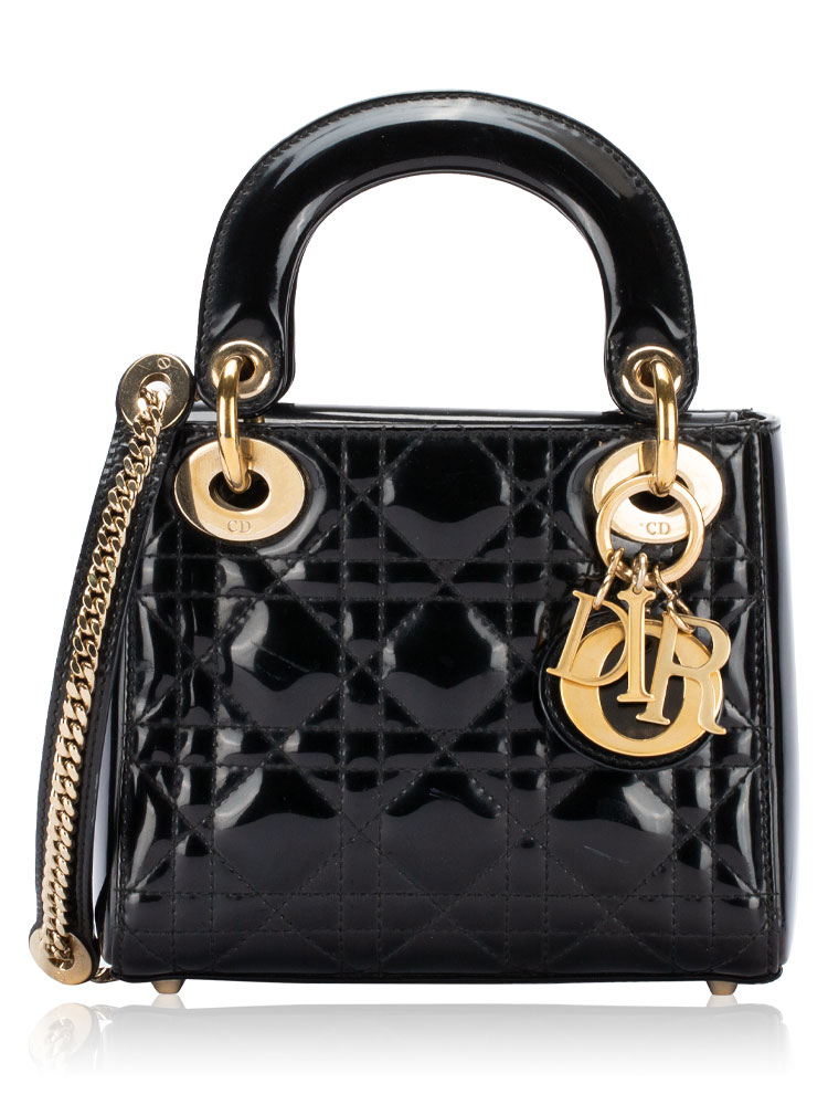 Patent Cannage Mini Lady Dior Black