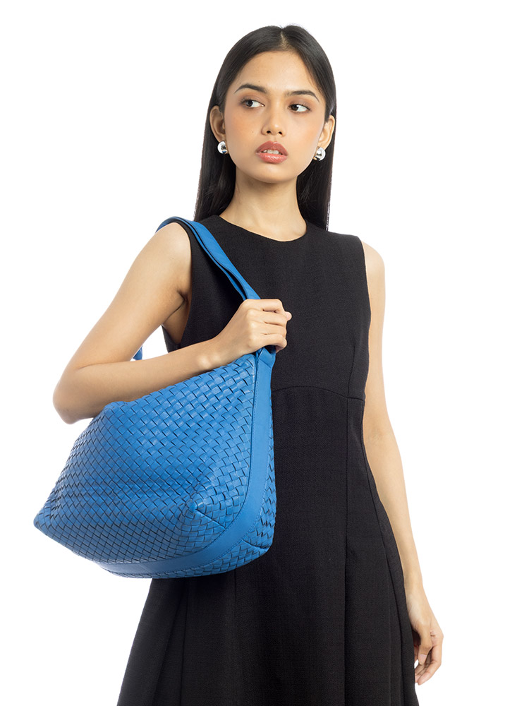 Nappa Intrecciato Shoulder Bag Blue