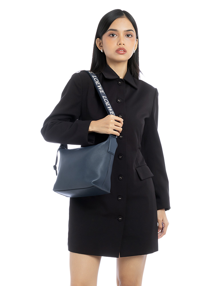 Supple Smooth Calfskin Jacquard Cubi Small Crossbody Deep Navy
