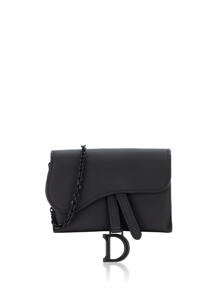 Ultra Matte Calfskin Nano Saddle Chain Pouch Black