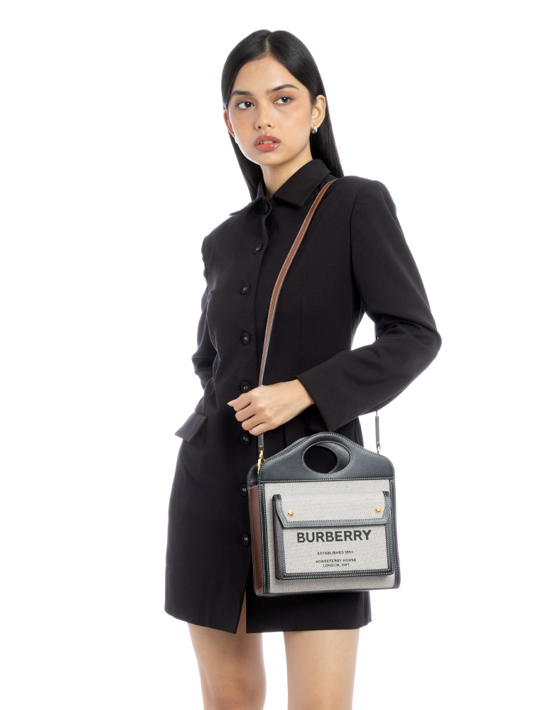 Canvas Two Tone Mini Pocket Bag Black Tan