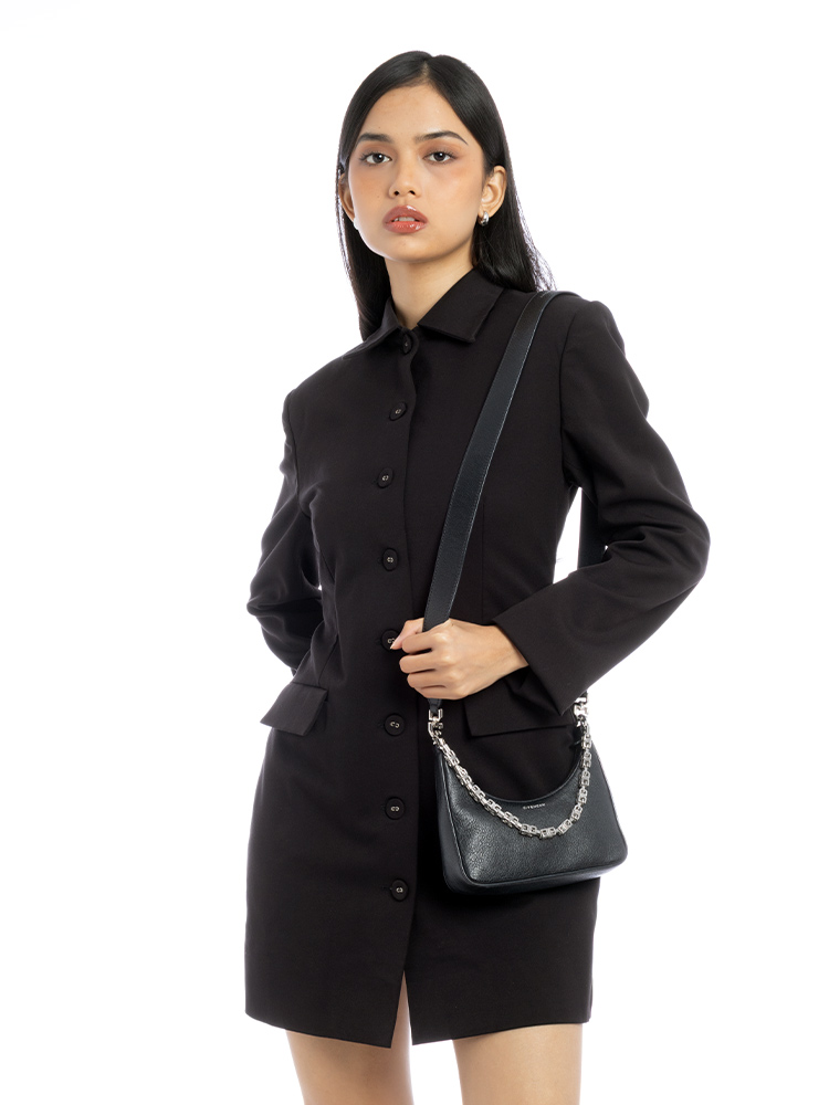 Calfskin Moon Cut Out Mini Hobo Black