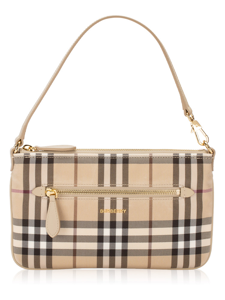 Check Canvas Wrislet Zip Pouch Alabaster White