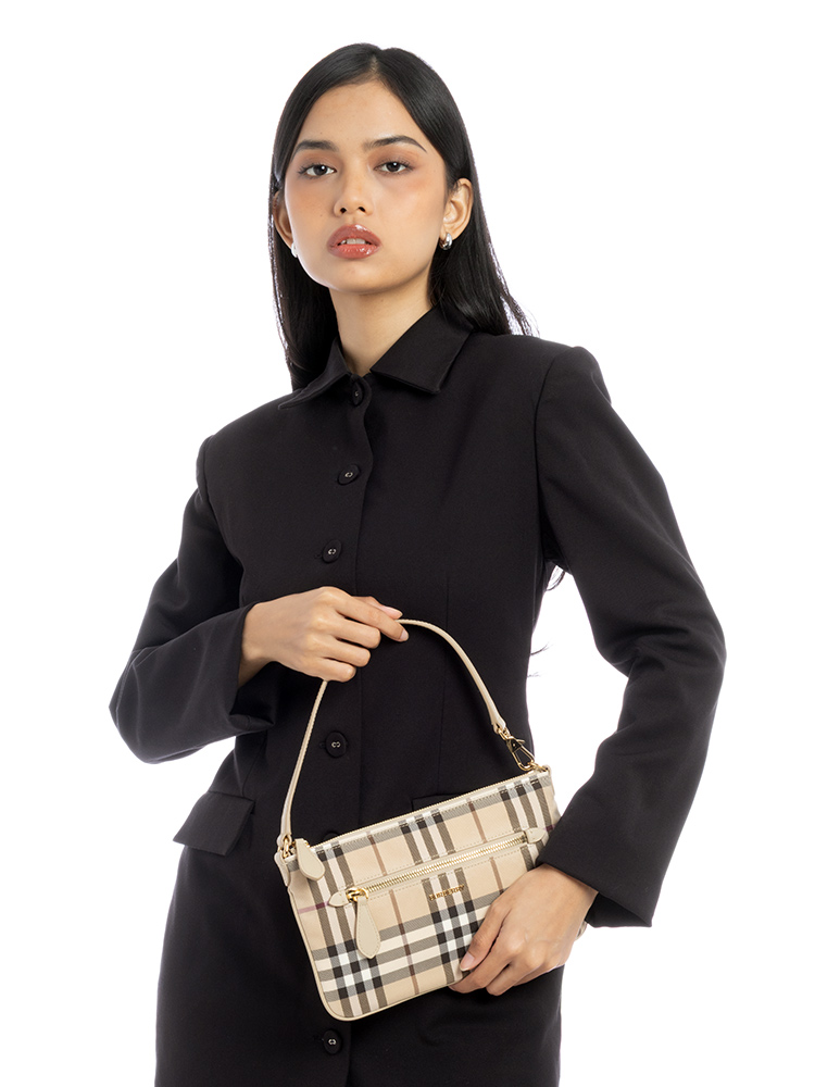 Check Canvas Wrislet Zip Pouch Alabaster White