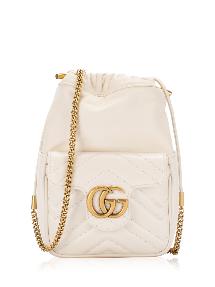 GG Marmont Matelasse Mini Bucket Bag with Pocket White