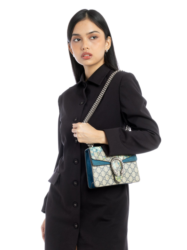 GG Supreme Blooms Dionysus Mini Shoulder Bag Beige Vintage Blue