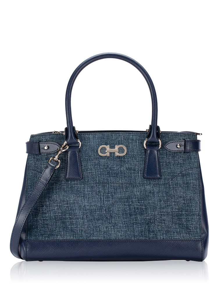 Calfskin Suede Batik Tote Oxford Blue