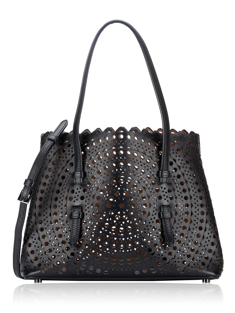 Lux Calfskin Vienne Wave Mina 25 Tote Noir