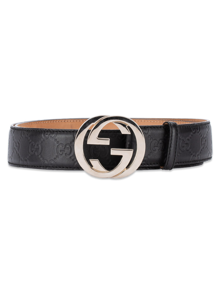 Calfskin Guccisima Interlocking G Belt Black Sz 110
