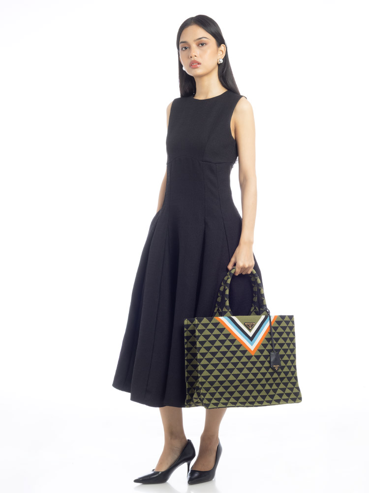 Jacquard Triangolo Symbole Large Tote Black Green