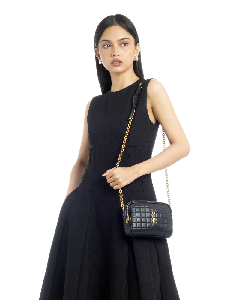 Lambskin Quilted Cassandre Mini Camera Bag Black