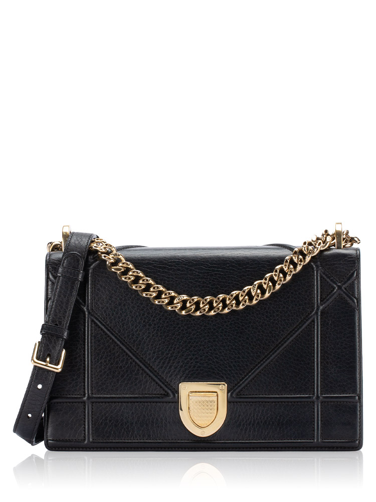 Calfskin Diorama Medium Flap Bag Black