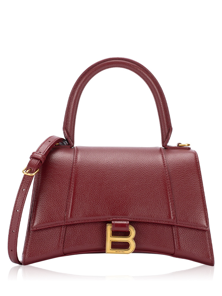 Calfskin Hourglass Small Top Handle Bag Dark Red