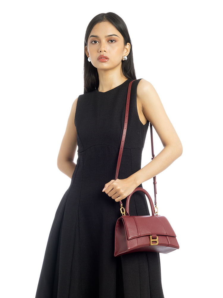 Calfskin Hourglass Small Top Handle Bag Dark Red