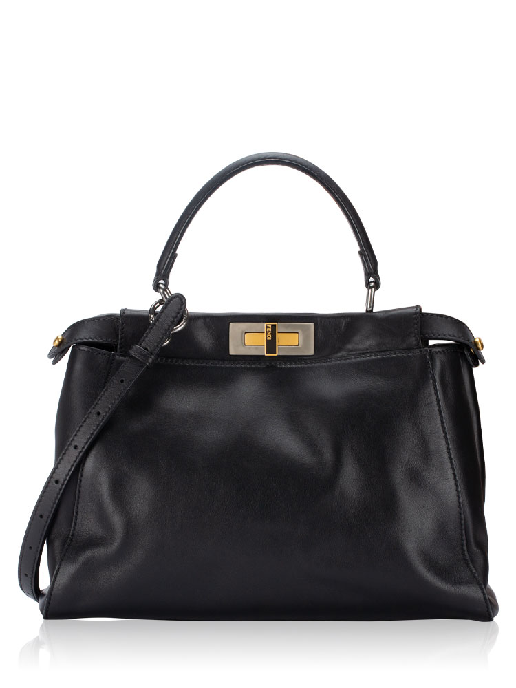 Calfskin Peekaboo Iconic Medium Satchel Black