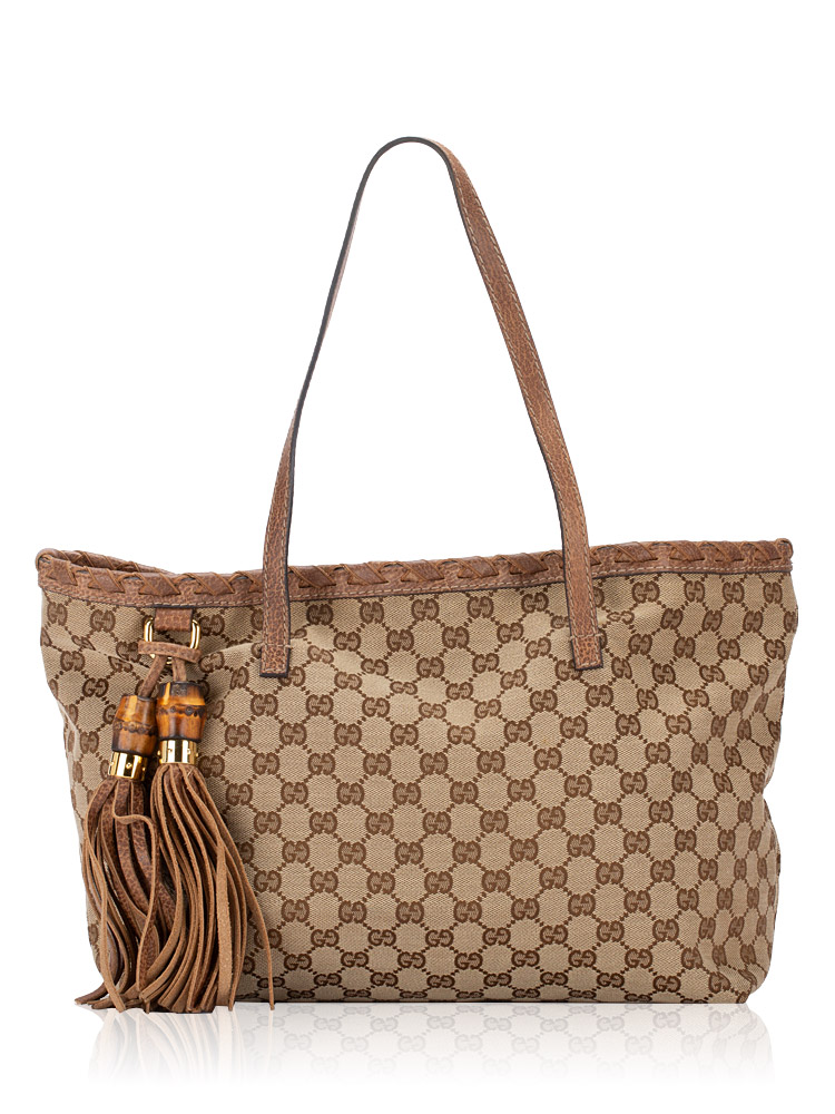 GG Canvas Bamboo Tassel Medium Tote Light Brown