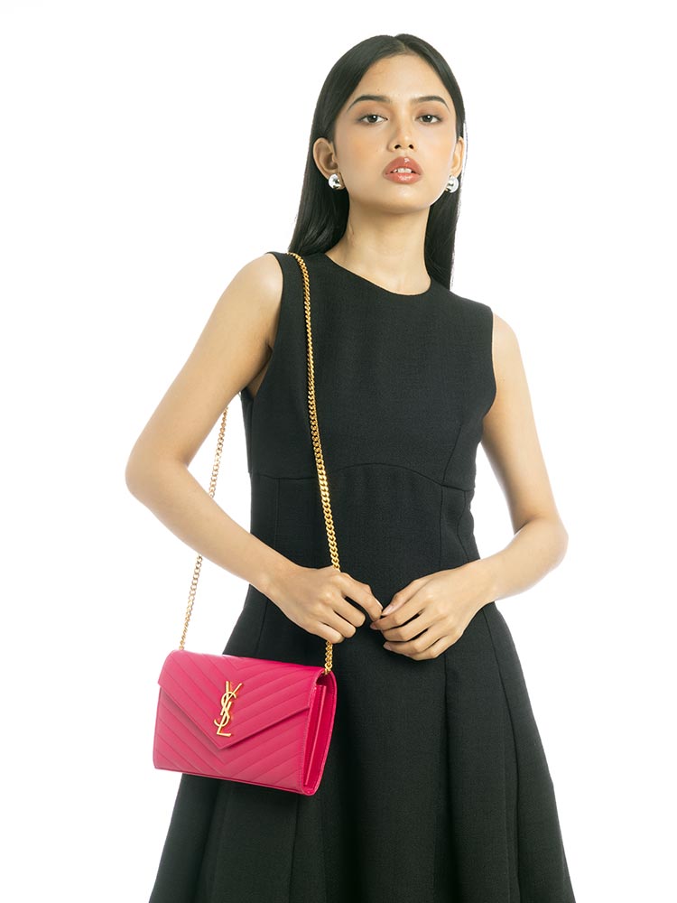 Grain De Poudre Monogram 22cm Chain Wallet Fuchsia