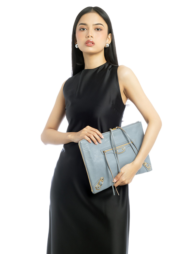 Gold Metallic Edge Pouch Gris Acier