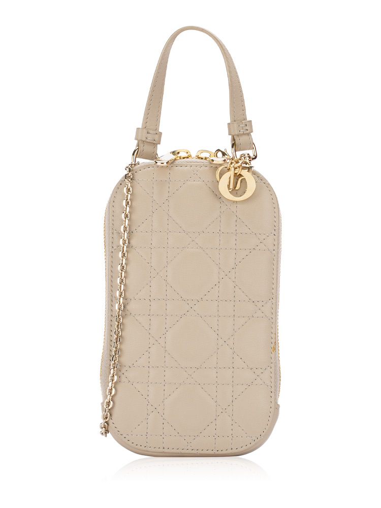 Lambskin Lady Dior Call'in Phone Crossbody Sand