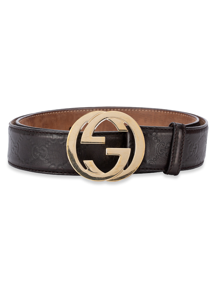 Calfskin Interlocking G Belt Dark Brown Sz 90
