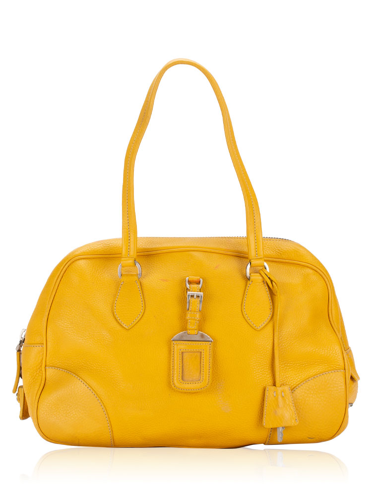 Vintage Vitello Daino Semitracolla Bowler Bag Yellow