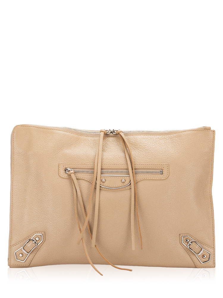 Silver Metallic Edge Pouch Beige Latte
