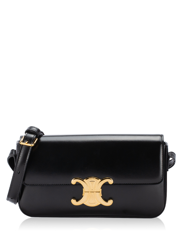 Shiny Calfskin Claude Triomphe Shoulder Bag Black