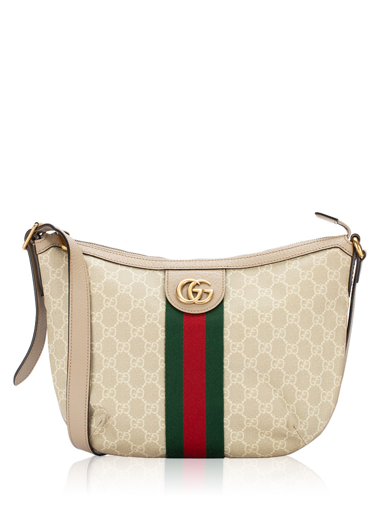 GG Supreme Web Ophidia Small Half Moon Hobo Beige Mystic White