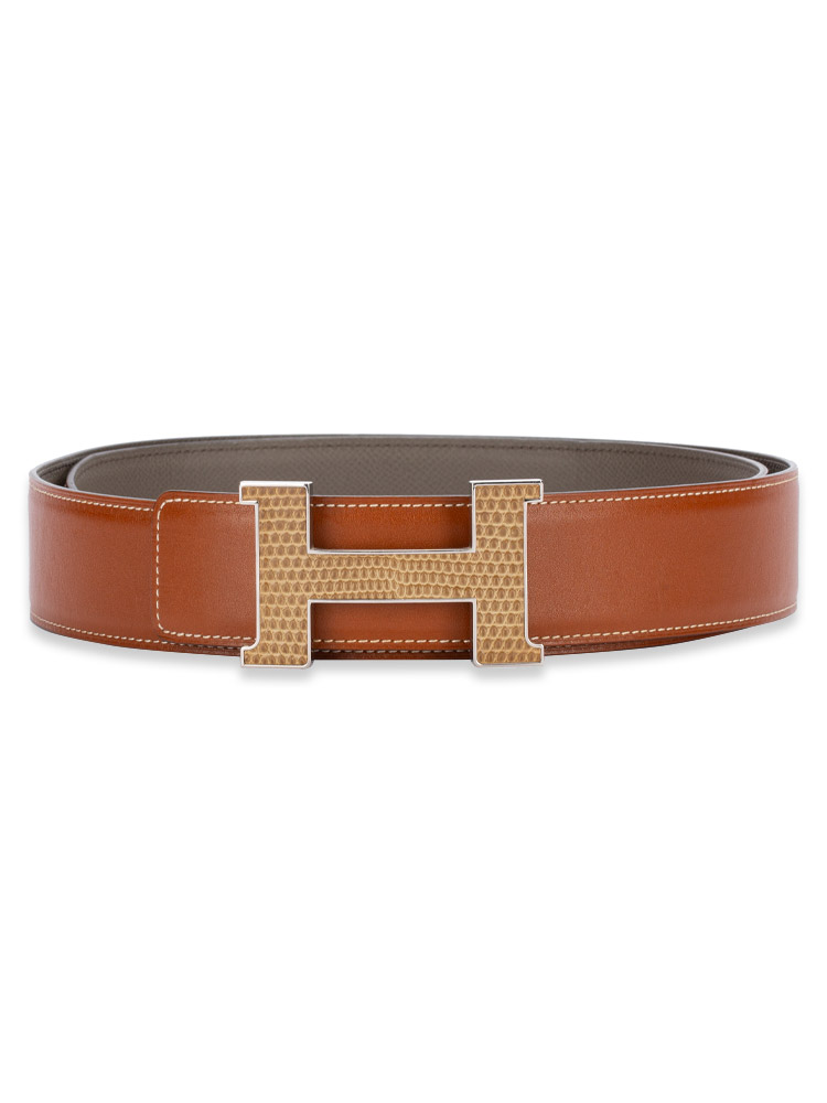 Box Epsom Lizard Constance H 42mm Reversible Belt Etain Gold Sz 105